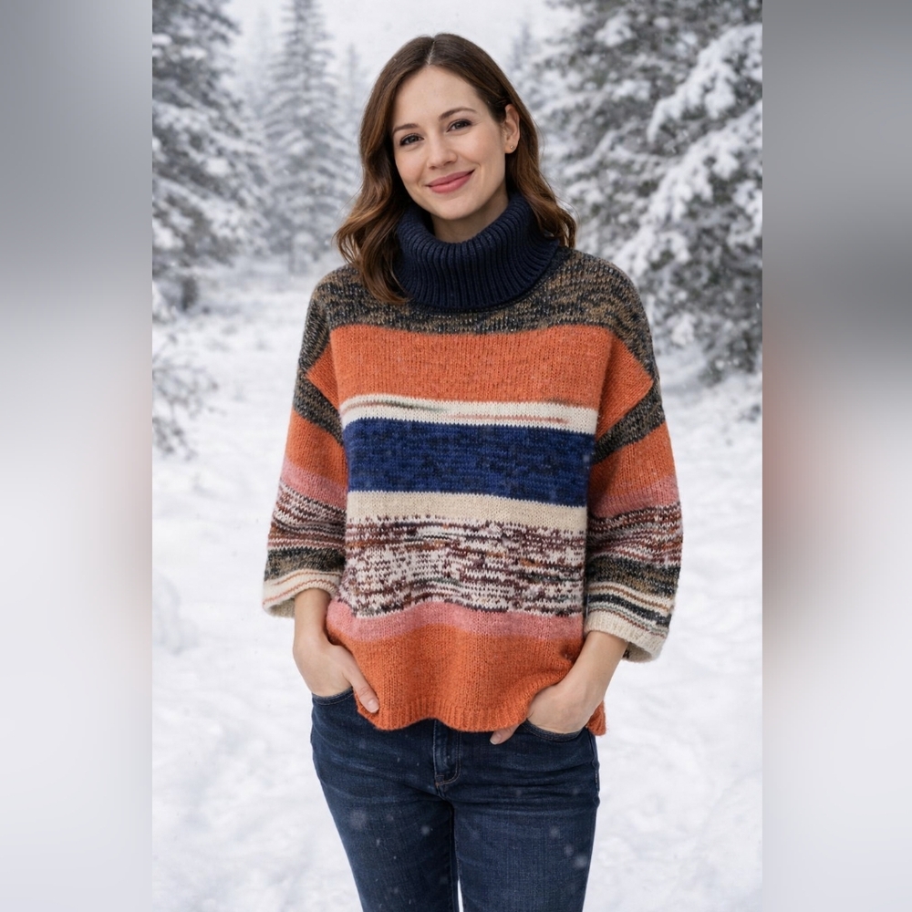 Knox Rose Colorful Striped Cowl WinterSweater Size L